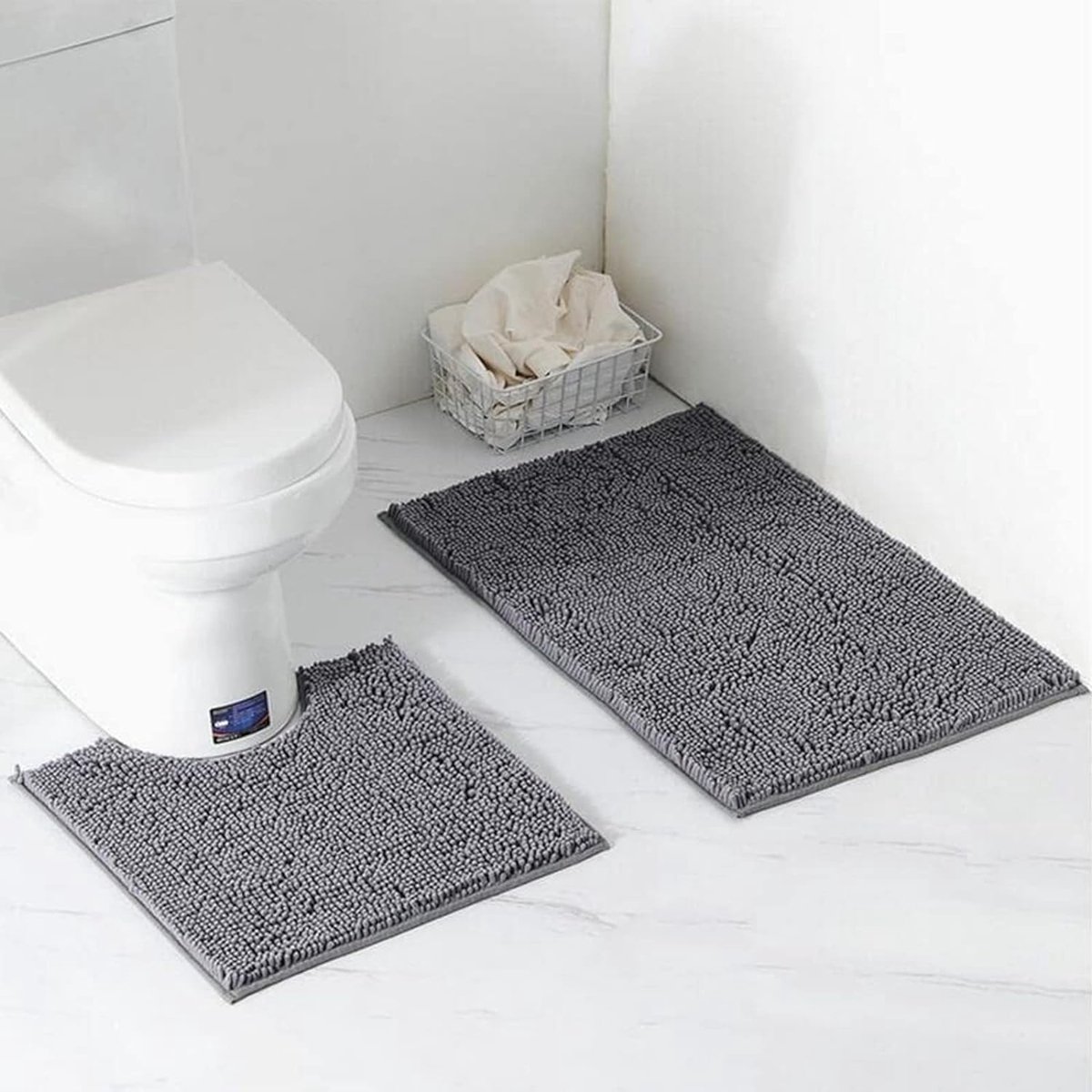 2-delige badmat set antislip voetstuk badmat, waterabsorberend, badkamerdeken, U-vorm toiletvoetmat, douchekleden (Grijs)