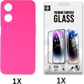 Casemania Hoesje Geschikt voor Oppo A58 4G Roze & Glazen Screenprotector - Siliconen Back Cover