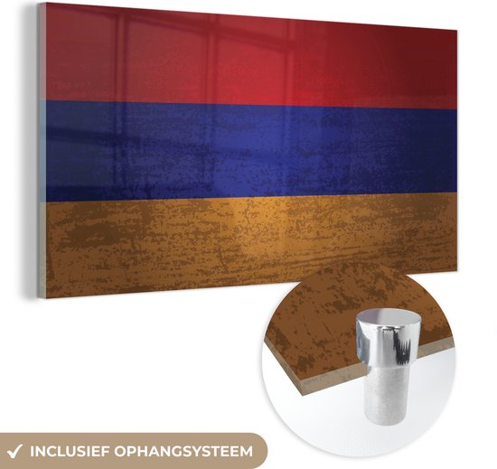 MuchoWow® Glasschilderij 160x80 cm - Schilderij acrylglas - Een illustratie van een vlag van Armenië - Foto op glas - Schilderijen