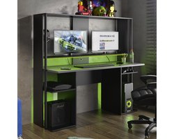 Game bureau STANDA - Met opbergruimte en ledverlichting - Zwart L 156.4 cm x H 145 cm x D 60 cm