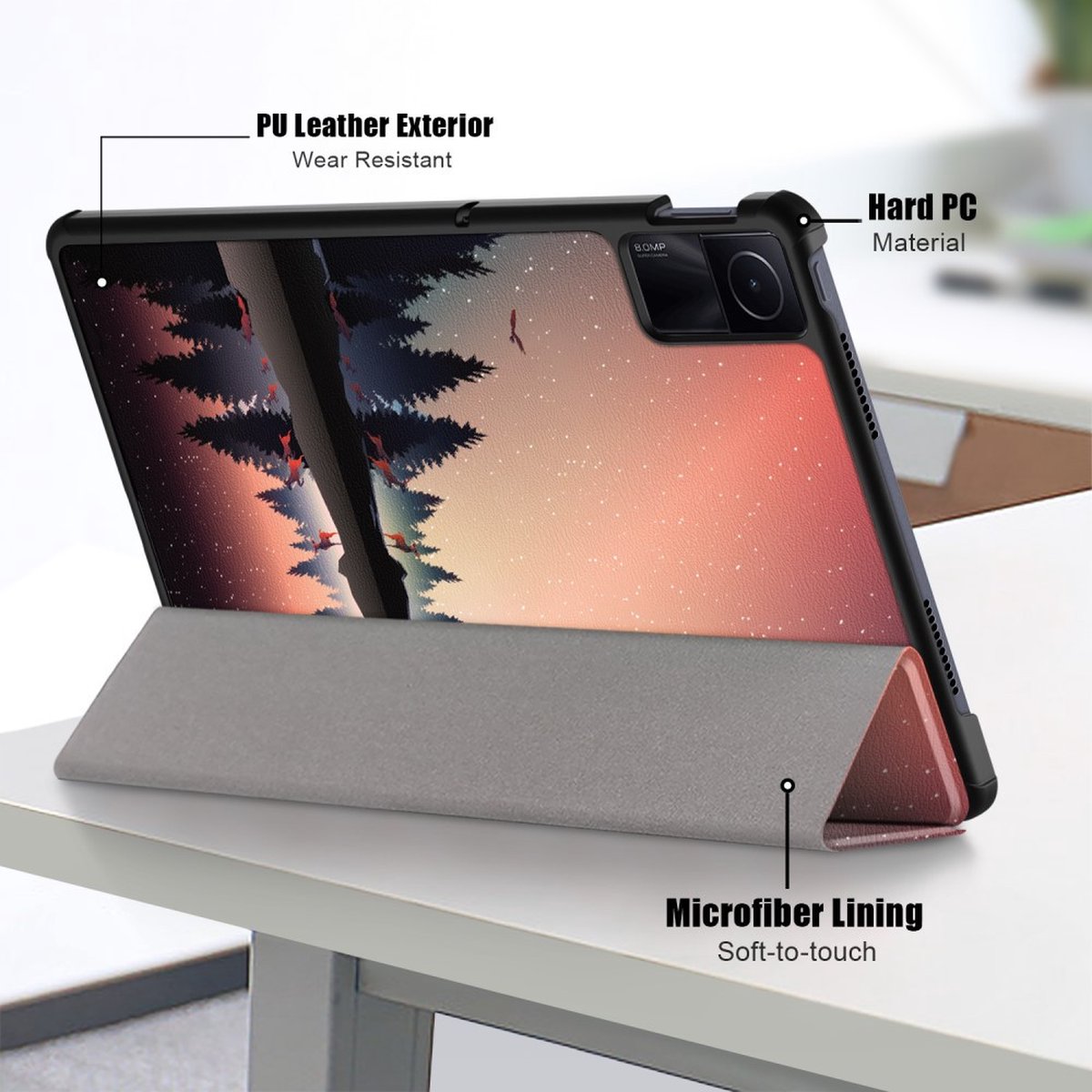 EasyAcc Hoes voor Xiaomi Redmi Pad 2 Pro 12,1 inch met penhouder, beschermhoes ultradun PU-leer met standaard functie en auto bewaken/slapen hoes