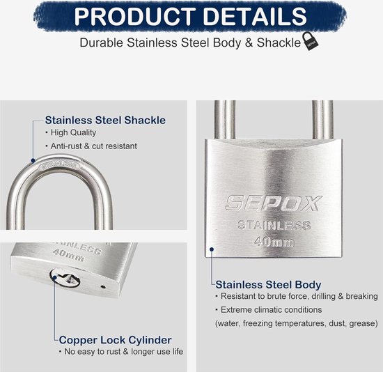 Sepox Key SEPOX Lock with Key for Outdoor Garden Lock Waterproof Padlock ...