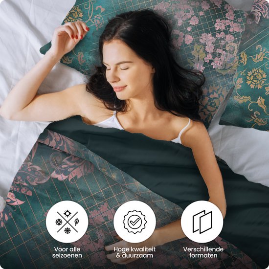Sleeptime Tiran Flower Dekbedovertrekset - Tweepersoons - 200x200/220 + 2 kussenslopen 60x70 - Groen