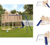 vidaXL Speeltorens met brug - Massief grenenhout - 362 x 585 x 238 cm - Inclusief glijbaan en dubbele schommelset - Voor kinderen van 3-8 jaar oud - Maximaal gewicht 45 kg - Speeltoestellencombinatie