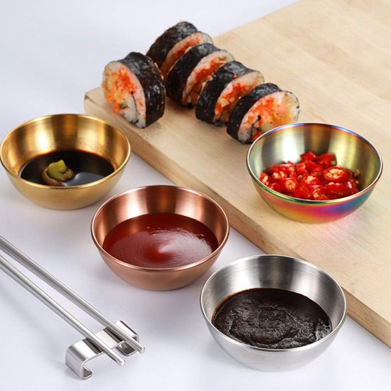 4 Stukken Roestvrij Staal Mini Dipschalen, Ronde Serveerschalen Dipschaal, Kruidenschaal, Dip-Schalen, Serveerservies, Van Toepassing op voor dip Sojasaus Snack Specerijen Fruit(Donker Goud