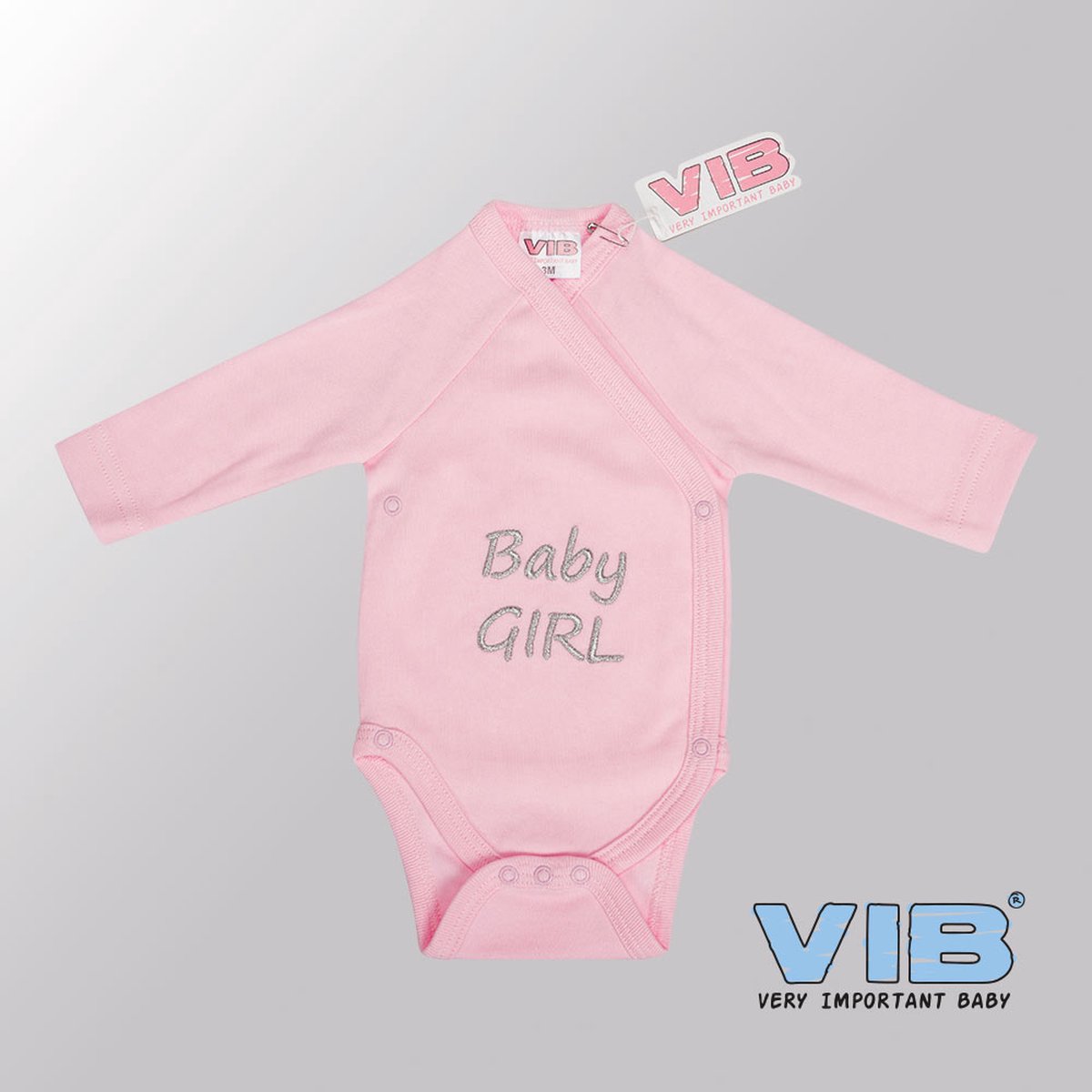 VIB® - Rompertje (overslag) Luxe Katoen - Baby Girl Hartjes (Roze) - Babykleertjes - romper - rompertjes - rompertjes met tekst - baby cadeau - baby aankondiging - overslagromper