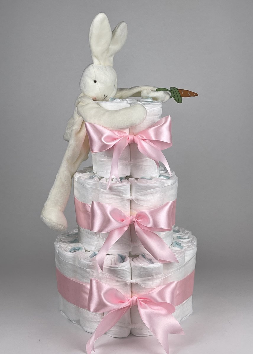 Goedkoopste Chouette-Chouette | Luiertaart Meisje | Kraamcadeau | Geboorte Meisje | Babyshower | Bunnies By The Bay Speenknuffel Konijn Wit - Roze