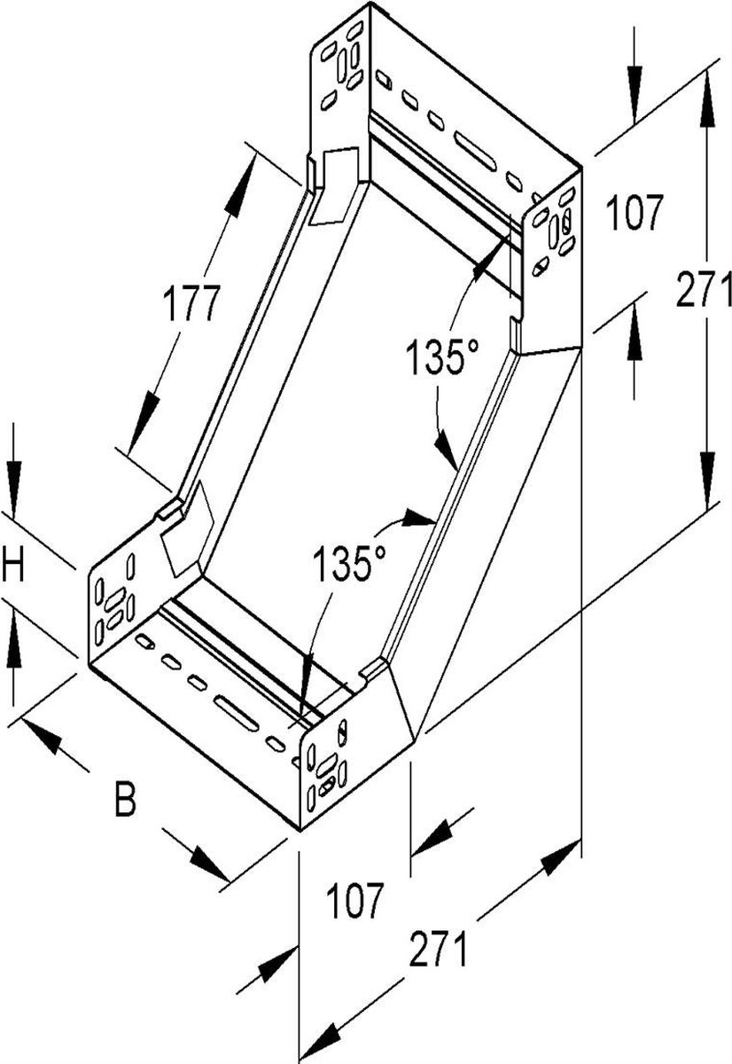 Niedax Kleinhuis kabelgoot stijgstuk zonder deksel voor 120mm breed (161670)