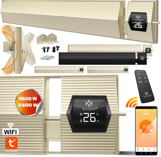 KESSER® Infrarood Terrasverwarmer 2400W met afstandsbediening & WiFi APP - Elektrische Verwarming - Elektrische Kachel voor Binnen en Buiten Heater - Champagne