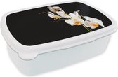 Broodtrommel Wit - Lunchbox - Brooddoos - Orchidee - Bloemen - Planten - Botanisch - 18x12x6 cm - Volwassenen