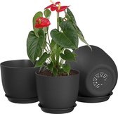 Pot de fleurs noir 25/23/20 cm, pot à herbes en plastique avec trous de drainage et sous soucoupes, un Set de 3 pots de fleurs pour une utilisation intérieure et extérieure.