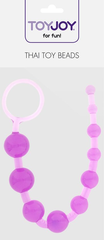 Paarse kralenketting met een grijze verpakking van TOYJOY.