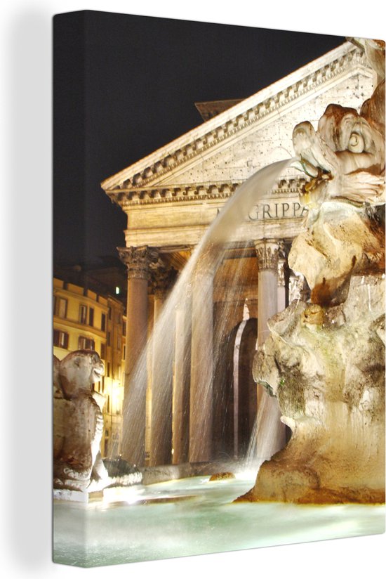 Fontein Piazza voor het Pantheon in Rome Canvas 60x80 cm - Foto print op Canvas schilderij (Wanddecoratie woonkamer / slaapkamer) / Europese steden Canvas Schilderijen