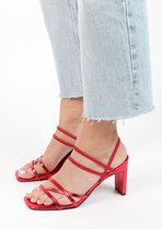 Sacha - Dames - Rode metallic hak sandalen met bandjes - Maat 37