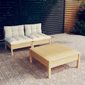 The Living Store Ensemble de salon de Jardin – Bois de pin Massief – Coussin crème – Design modulaire