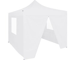 vidaXL Feesttent - Partytent - Partytent met 4 zijwanden inklapbaar 2x2 m staal wit - Outdoor - Event Tent - Veranda