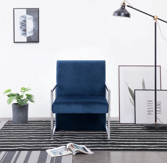 The Living Store Fauteuil Lounge - Blauw - 53 x 69 x 73 cm - Stabiel en Comfortabel - Polyester