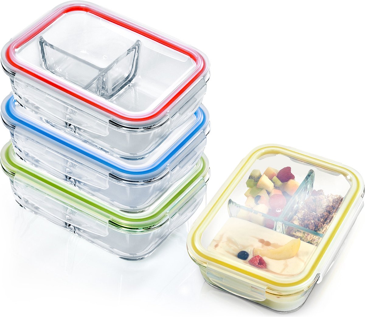 Lunchboxen met onderverdeling set van 4 Inhoud: elk 1040 ml elk 3 vakjes lekvrij
