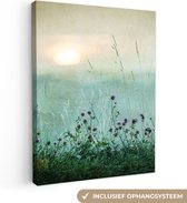 Canvas schilderij - Natuur - Vintage - Bloemen - Zon - Foto op canvas - 60x80 cm - Canvas doek - Woonkamer decoratie