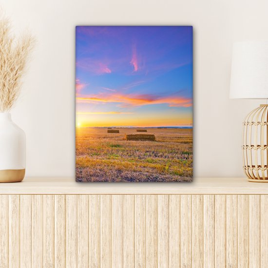 Canvas Schilderij Stro - Zon - Lucht - Landschap - 30x40 cm - Wanddecoratie