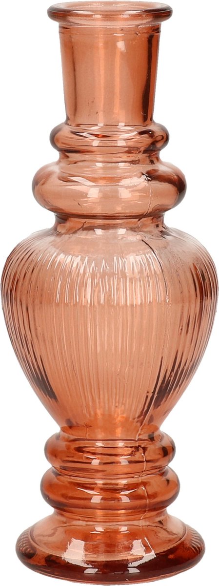 Ideas 4 Seasons Bloemenvaas Venice - voor kleine stelen/boeketten - gekleurd sierglas - ribbel oranje - D5.7 x H15 cm