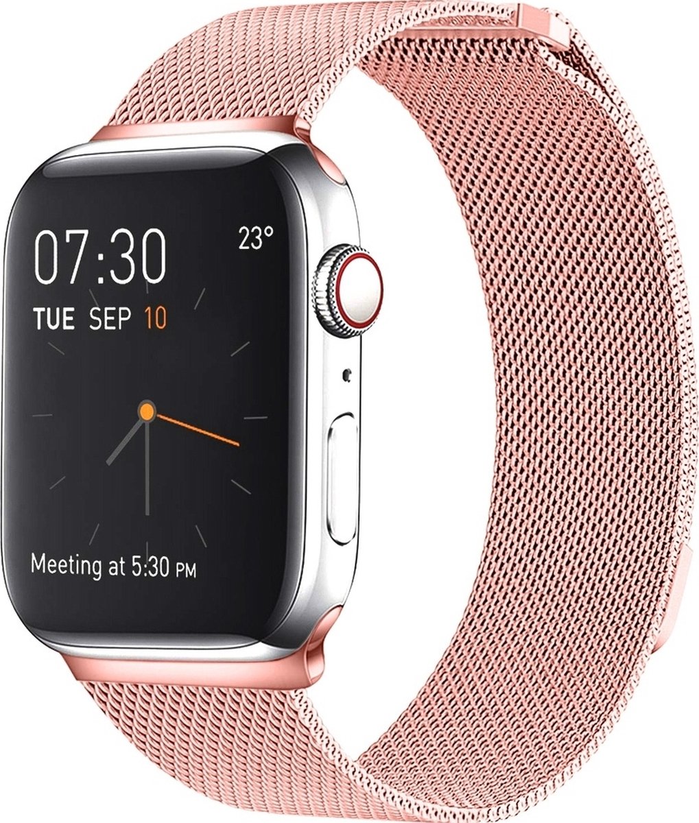 Mobigear Loop Milanese Watch bandje geschikt voor Apple Watch Bandje Magneetsluiting - 49/45/44/42 mm - Roze