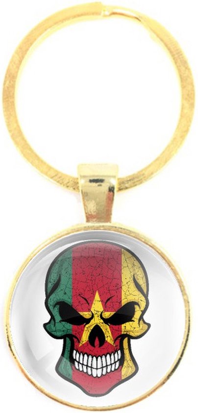Sleutelhanger Glas - Schedel Vlag Kameroen