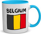 Akyol - belgium vlag koffiemok - theemok - blauw - België - reizigers - toerist - verjaardagscadeau - souvenir - vakantie - kado - gift - geschenk - 350 ML inhoud