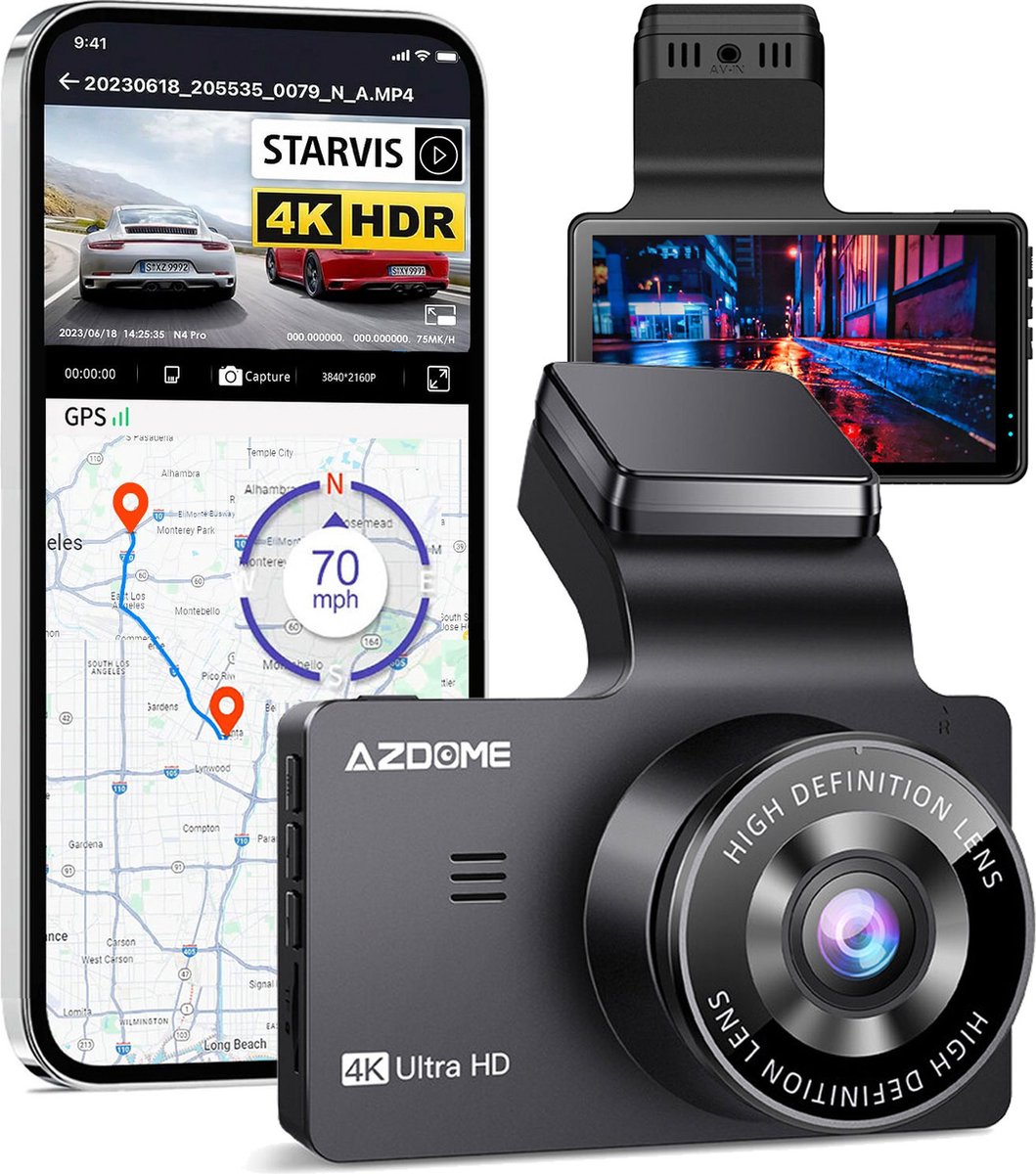 AZDome M63 Pro 1CH dashcam - Ultra 4K resolutie - Wifi - GPS - Parkeerstand - 64gb Micro SD - 3.0 inch IPS LCD - dashcam voor auto met optionele achter camera