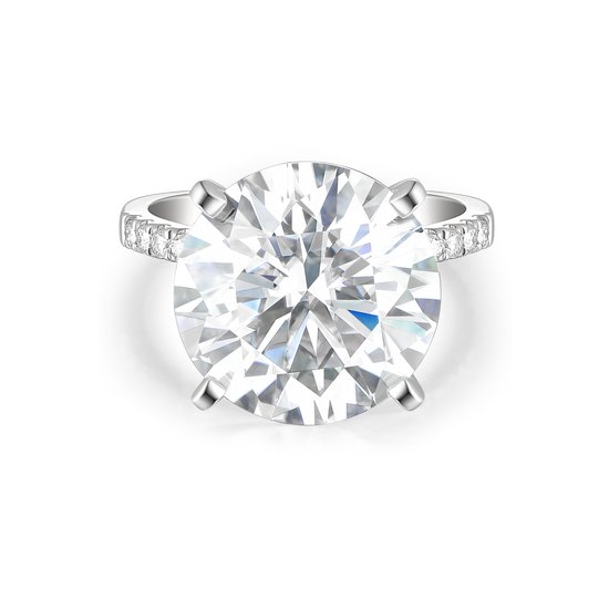 Finesse - Bague de fiançailles moissanite en or blanc 18 carats avec pierres latérales - 7 carats
