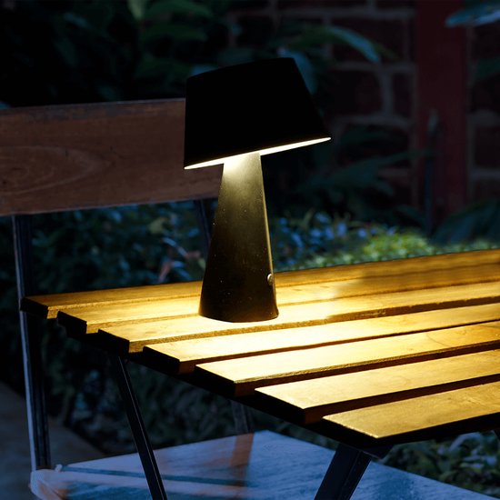 Solar tuinverlichting - Tafellamp Ceres - Kantelbaar kapje - Buitenlamp op zonne energie - Indoor & Outdoor lamp - Helder wit - RVS - Zwart