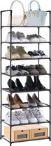 Schoenenrek, smal, schoenenkast, 8 niveaus, metalen schoenenrek, hoge schoenenopslag, ruimtebesparend, 46 x 28 x 145 cm, zwart