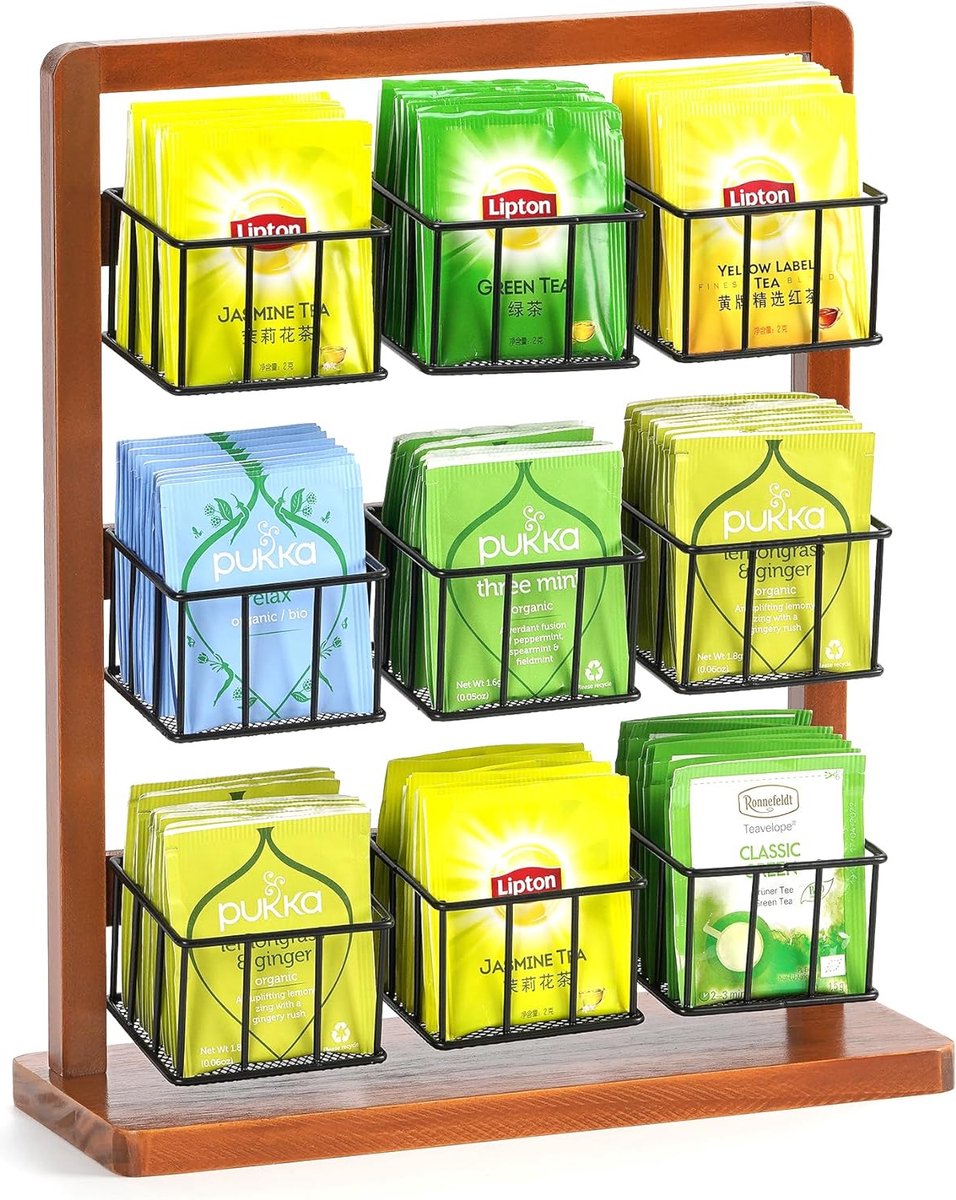 Acryl Theezakje Organizer, 3 Tier Theezakje Houder & Opslag Rack, Clear Stapelbare Koffie Capsules Container Aanrecht Verticale Thee Caddy Thee Organizer voor Keuken Kasten Koffie Suiker Pakketten