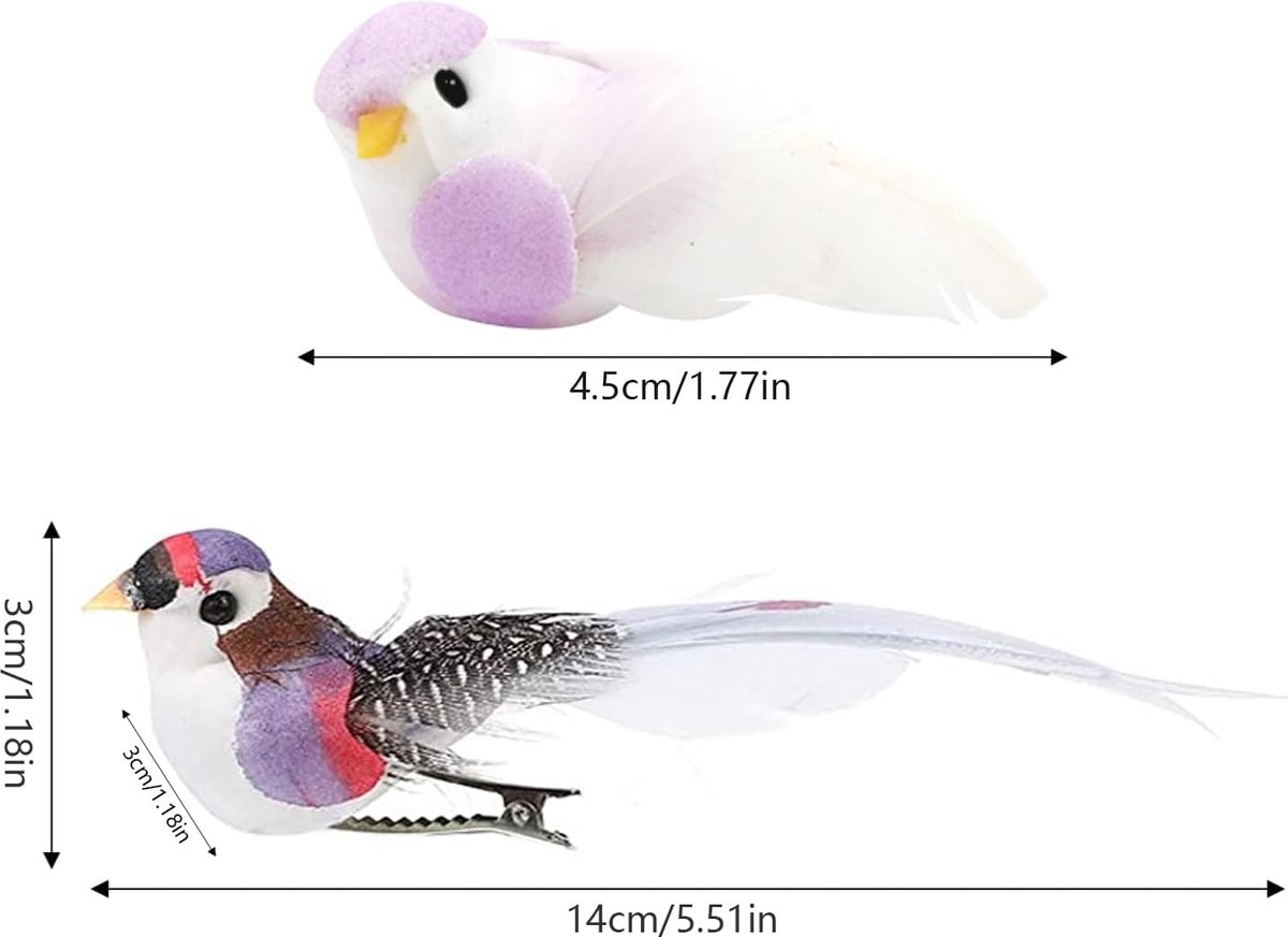Kunstvogel - realistische kunstmatige schuim mini -vogel 12 stcs