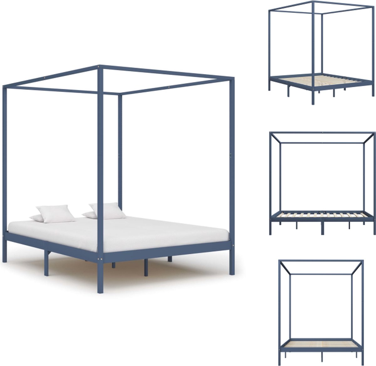 VidaXL Hemelbedframe massief grenenhout 160 x 200 cm grijs Bed