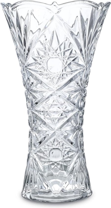 Vase en verre épais transparent, vase en cristal de 24 cm, grand vase de table, décoration de table, maison, jardin, café, décoration de mariage, motif tournesol