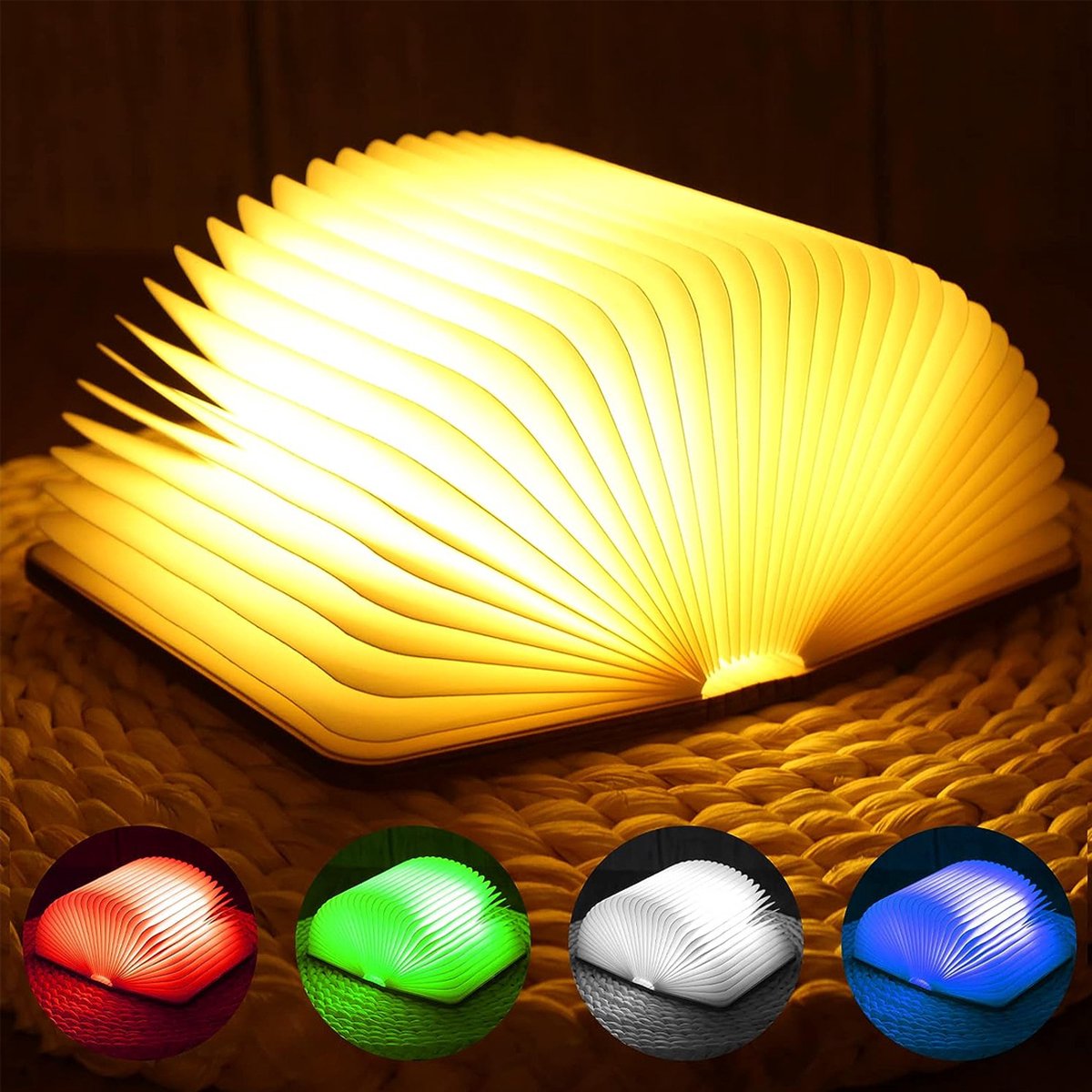 VB Boeklamp – Tafellamp Slaapkamer met 6 verschillende kleuren – Sfeerverlichting – Book Light – Nachtlamp USB oplaadbaar – Vloerlamp – Wandlamp - ‎12 x 9 x 2,5 cm