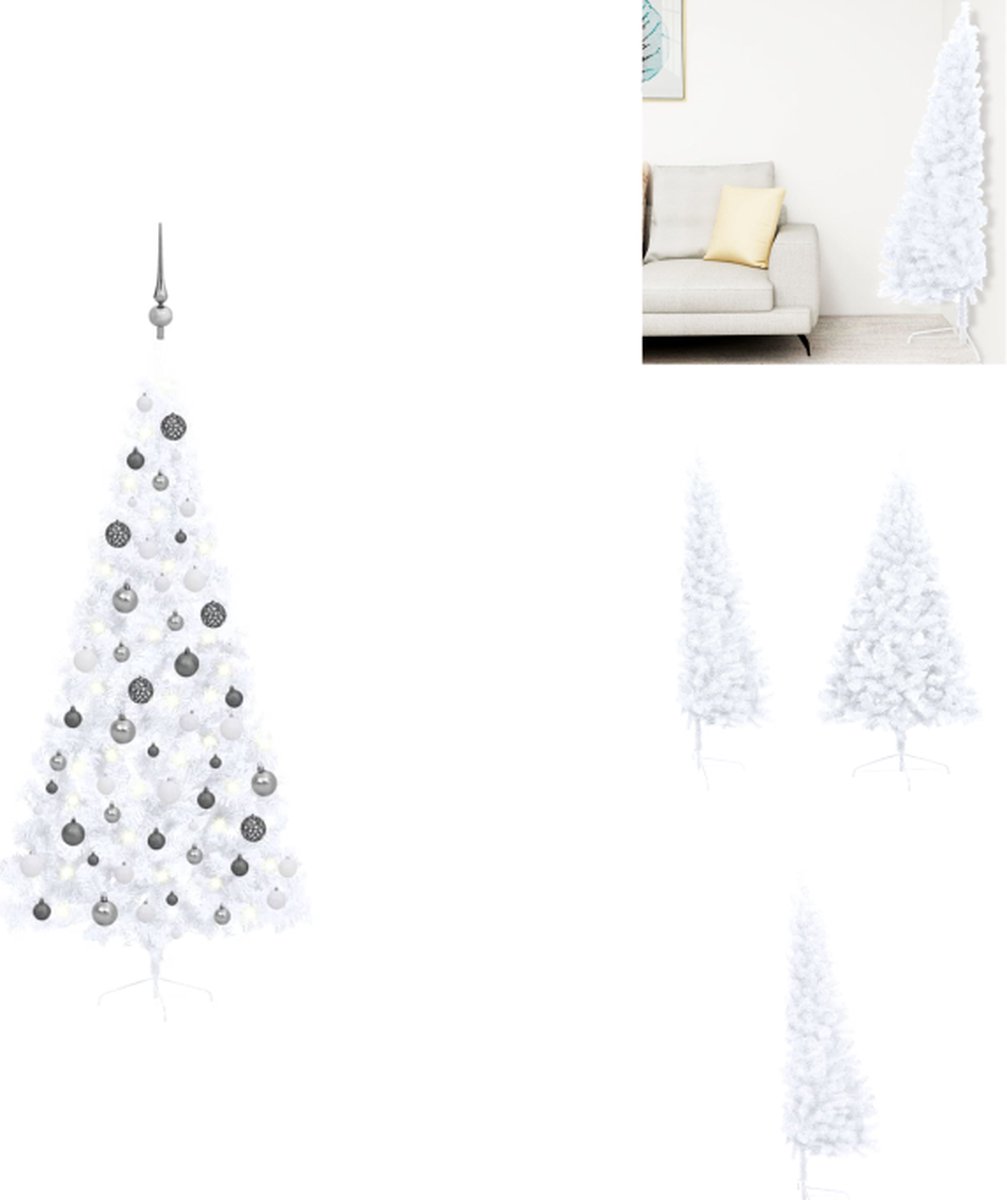 vidaXL Kunstkerstboom Snowy Pine - 120 cm - LED-verlichting - Incl - kerstballen en piek - USB-aansluiting - Wit - Decoratieve kerstboom