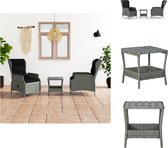vidaXL Loungeset Rond PE-rattan - Lichtgrijs - 2 stoelen - Tafel - Zwart kussen - Afmetingen stoel- 57x88x100cm (BxDxH) - Afmetingen tafel- 45x45x46.5cm - Met ligfunctie - Montage vereist - Tuinset