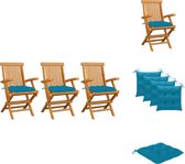 vidaXL Tuinstoelenset - Teakhout - 3 stoelen - 55 x 60 x 89 cm - Lichtblauw kussen - Tuinstoel