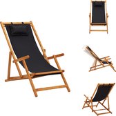 vidaXL Strandstoel - Hout - Inklapbaar - Verstelbaar - Zwart - 60 x (112 / 119 / 127) x (81 / 88.5 / 95) cm - Met kussen - Tuinstoel