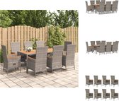 vidaXL Tuinset - PE-rattan - Grijs - 8x Tuinstoel - 8x Zitkussen - 1x Tafel - 190x90x75cm - Tuinstoel