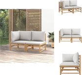 vidaXL Ensemble de salon en Bamboe Canapé d'angle - 69 x 69 x 65 cm - kussen gris clair - Design modulaire - Canapé de jardin