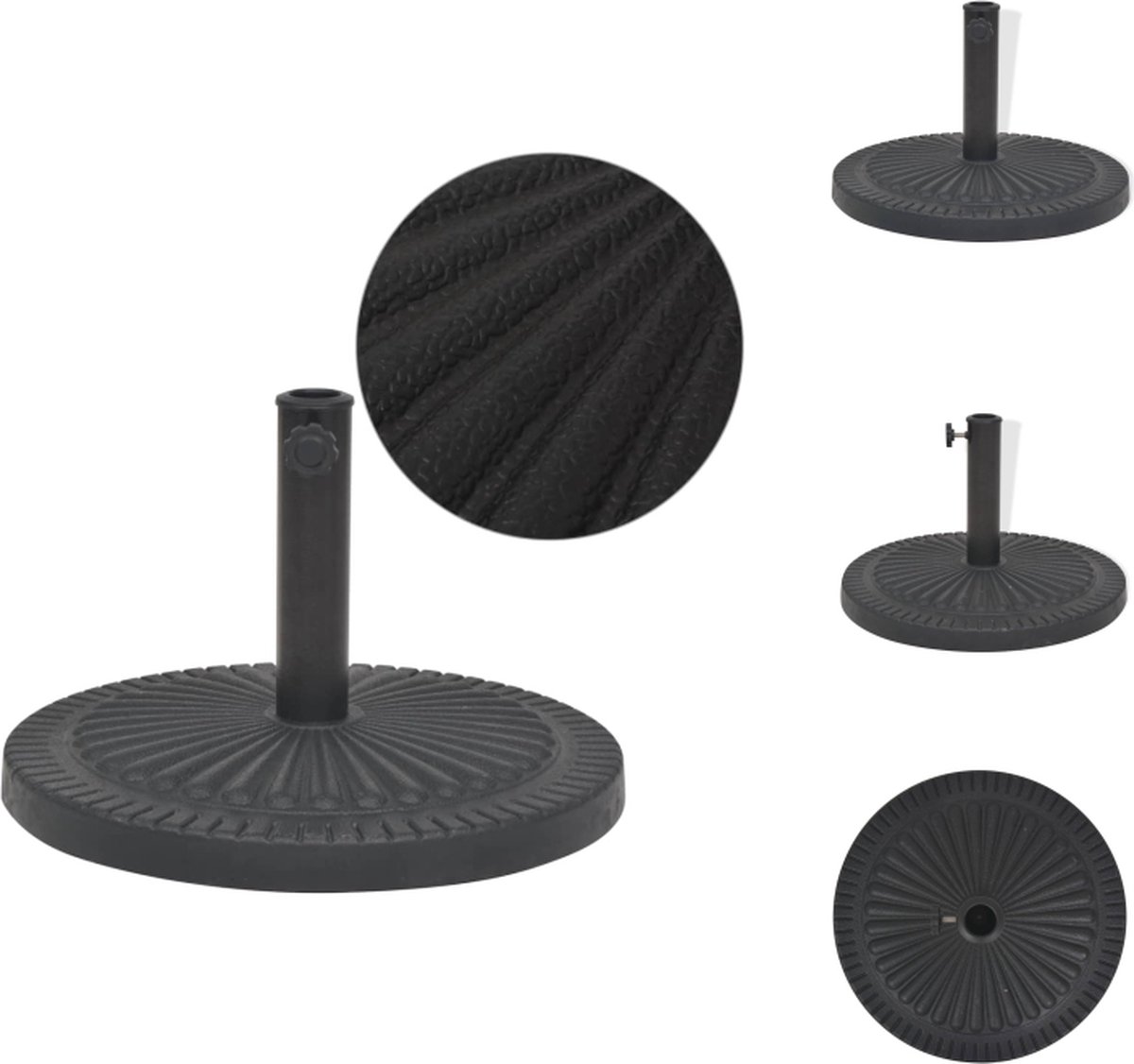 VidaXL Parasolvoet Decoratief 60x34 cm Zwart Weerbestendig Met vergrendelingsbout Geschikt voor parasolpalen 38 48 mm Gewicht 29 kg Parasolvoet