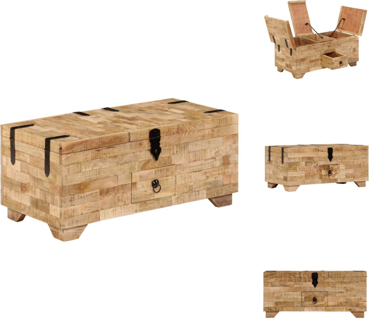 VidaXL Salontafel Mangohout 80x40x35 cm Met opbergvakken en lade Tafel