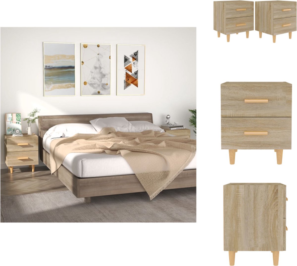 VidaXL Nachtkastjes Scandinavische Meubelen 40 x 35 x 47.5 cm Sonoma Eiken Kast