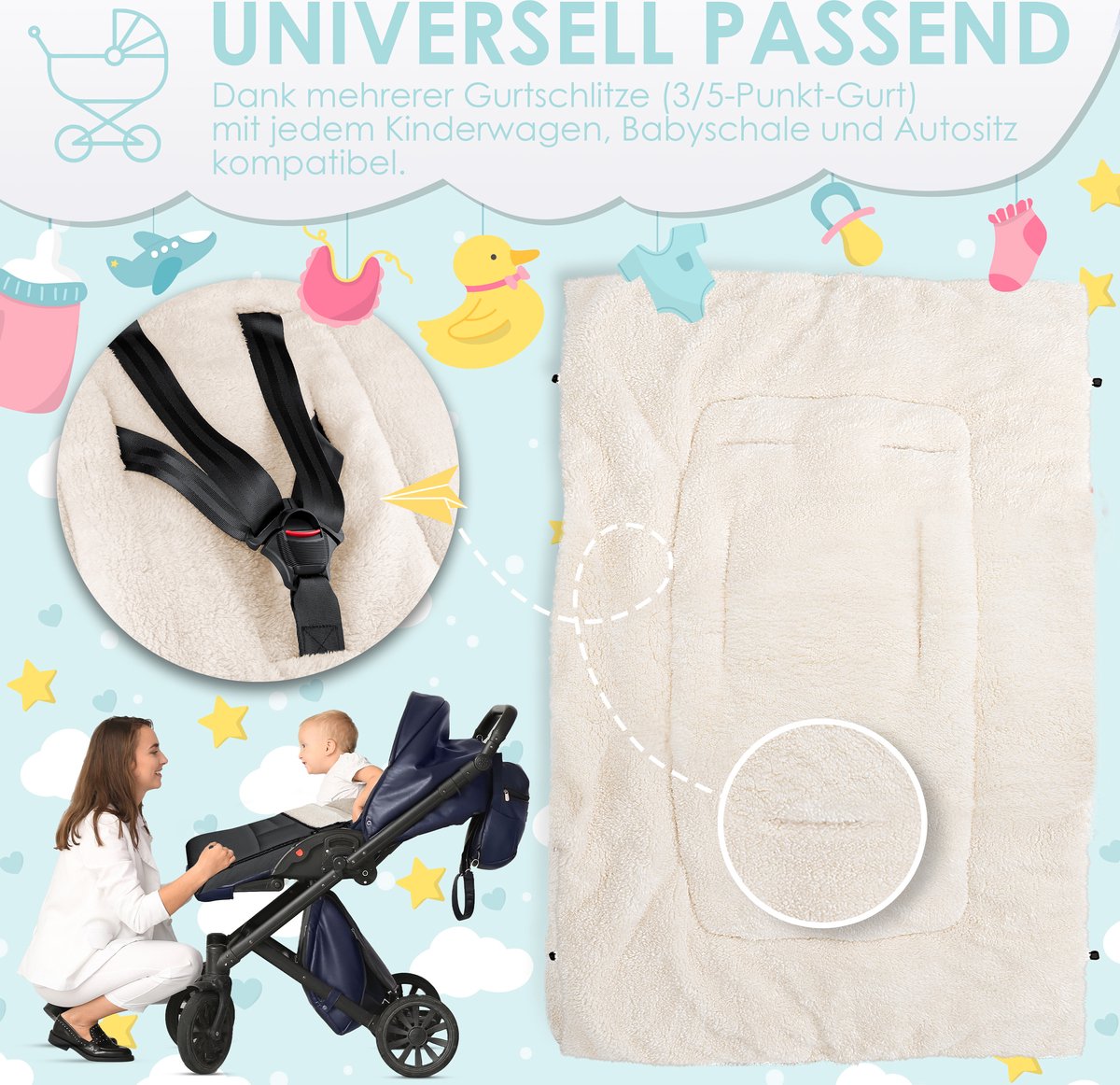KIDIZ® Voetenzak voor Autostoeltje en Buggy met Ritssluiting - Baby Slaapzak Deken voor Maxi-Cosi & Wandelwagen / Kinderwagen - Antraciet – foto 6