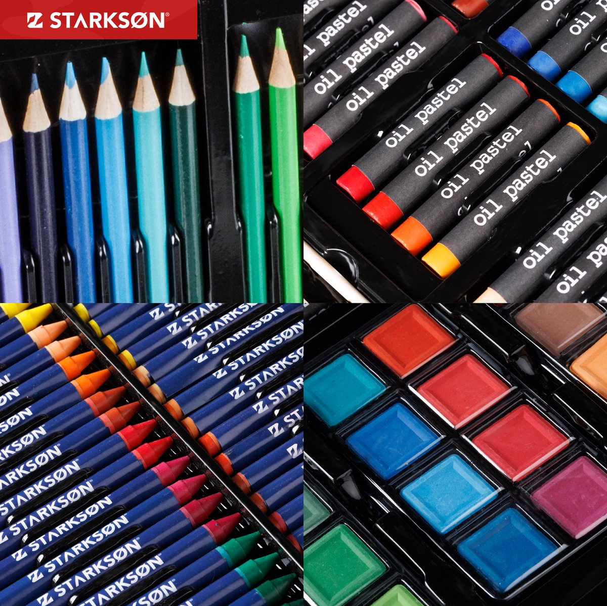 STARKSØN 141-Delige Houten Tekenkoffer Set Incl. Kleurpotloden, Oliepastel Krijt, Waterverf & Aquarelverf - Teken Doos - Teken Koffer Voor Kinderen & Volwassenen — afbeelding 5
