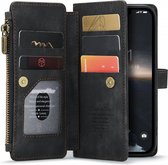 CaseMe C30 Hoesje Geschikt voor Apple iPhone 14 Plus | Wallet Zipper Book Case met Pasjeshouder | Beschermhoes met Portemonnee | Zwart