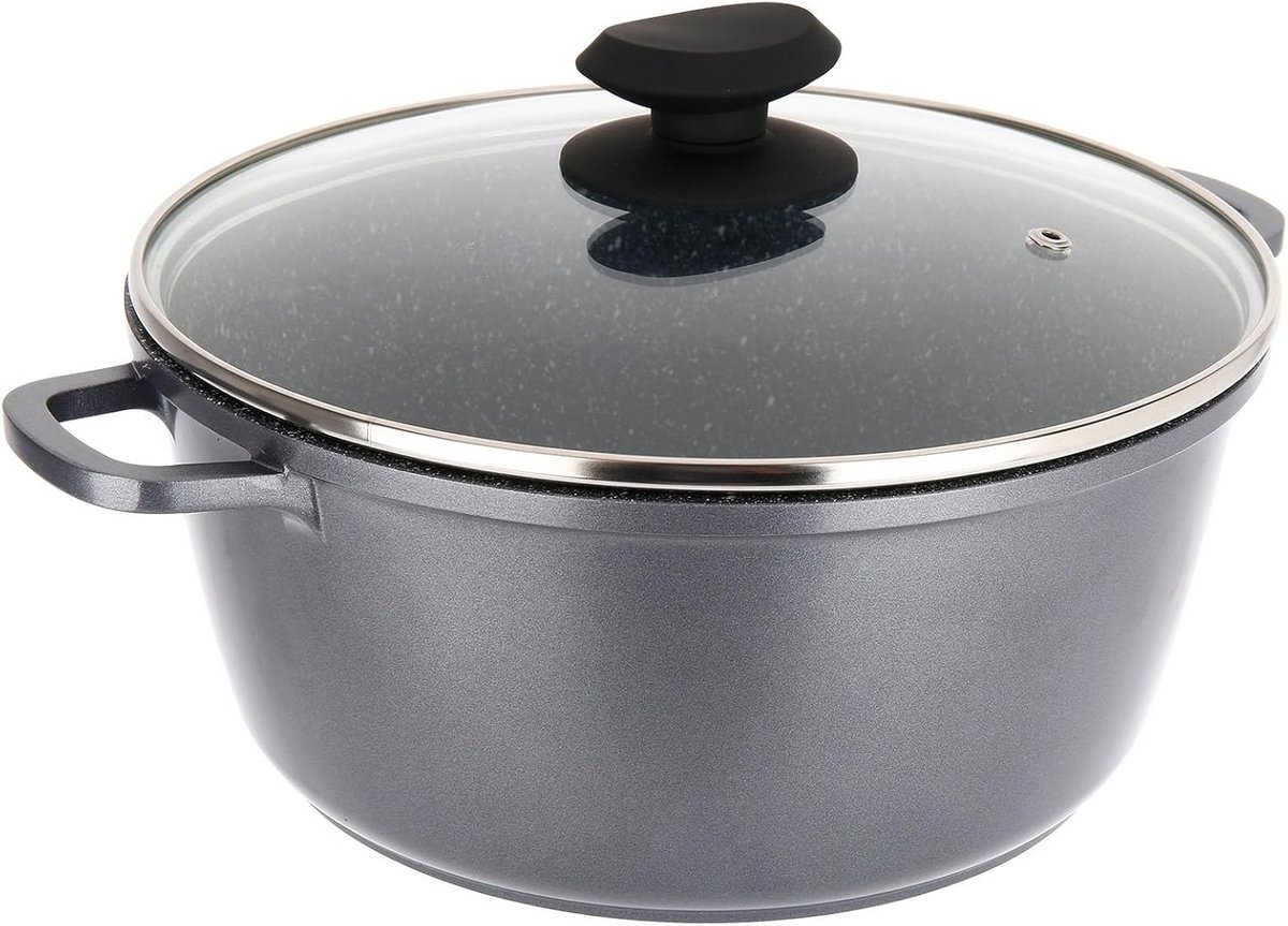 Gegoten aluminium kookpan 24 cm, steenlook anti-aanbak, geschikt voor inductie